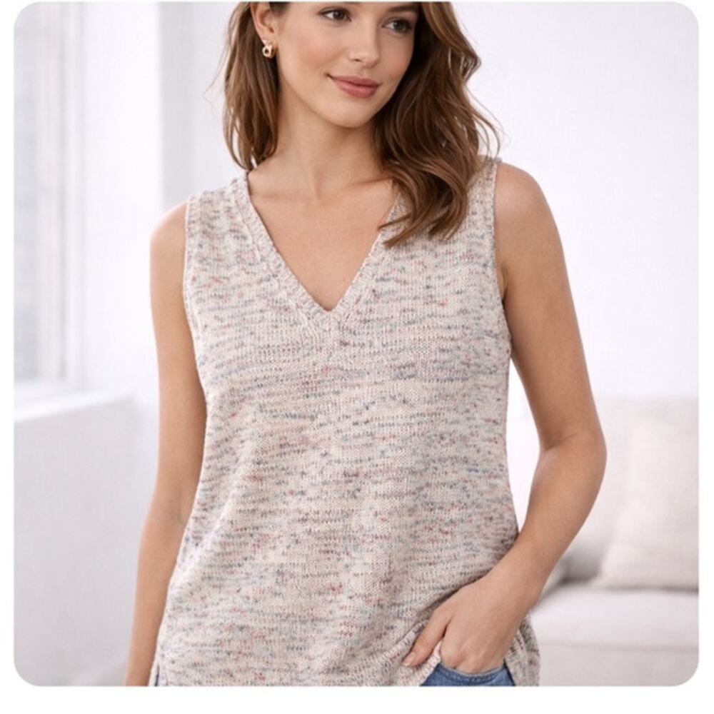 J. Jill Marled Sleeveless Knit Sweater Tank V Neck Pullover Casual Small Petite